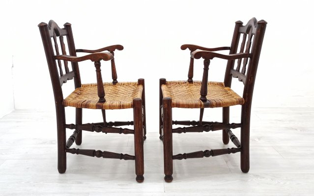 Rattan and Wood Armchairs, 1980s, Set of 2-WVA-1168091