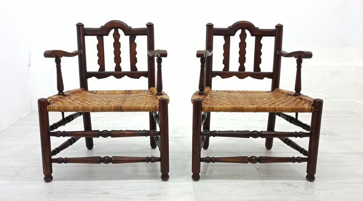 Rattan and Wood Armchairs, 1980s, Set of 2-WVA-1168091