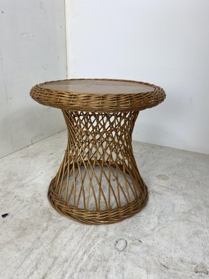 Rattan and Wood Side Table, 1960s-DE-1098473