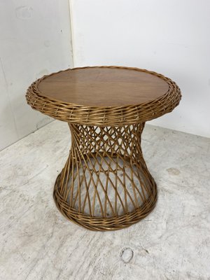 Rattan and Wood Side Table, 1960s-DE-1098473