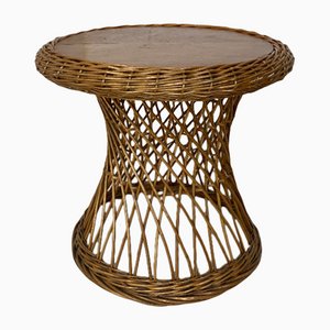 Rattan and Wood Side Table, 1960s-DE-1098473