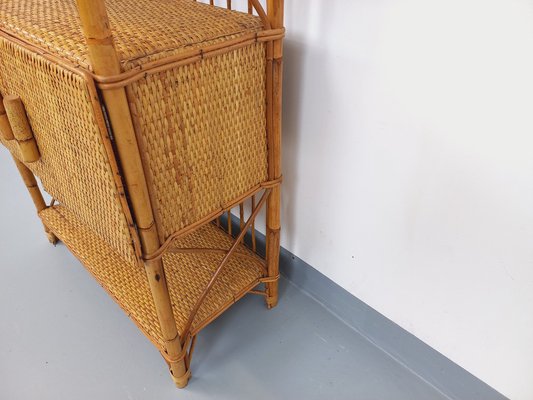 Rattan and Woven Rattan Bookshelf, 1960s-AHO-1763452