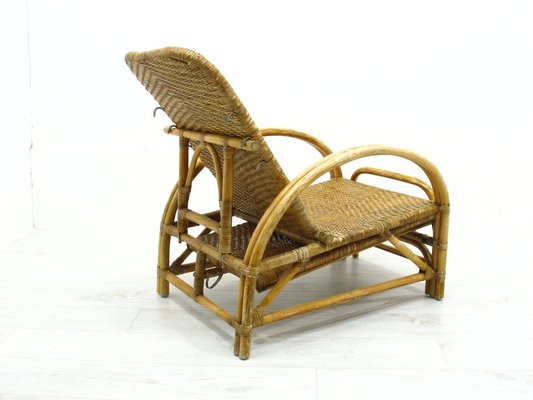 Rattan Armchair with Pull-Out Pouf, 1970s-WVA-1755053