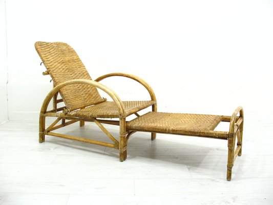 Rattan Armchair with Pull-Out Pouf, 1970s-WVA-1755053