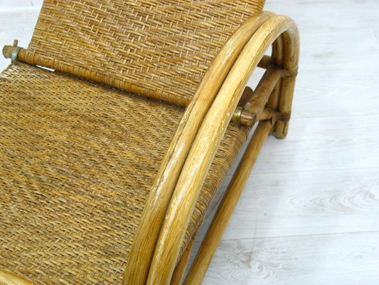 Rattan Armchair with Pull-Out Pouf, 1970s-WVA-1755053