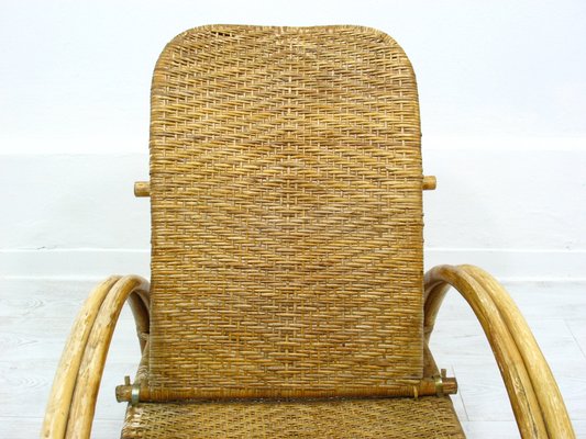 Rattan Armchair with Pull-Out Pouf, 1970s-WVA-1755053