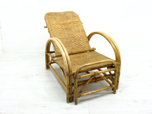 Rattan Armchair with Pull-Out Pouf, 1970s-WVA-1755053