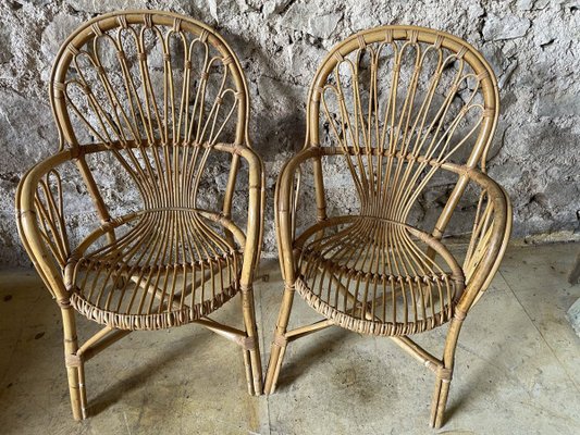 Rattan Armchairs, 1950s, Set of 2-SDV-898070