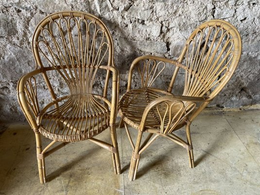 Rattan Armchairs, 1950s, Set of 2-SDV-898070