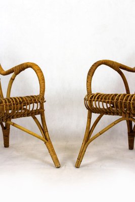 Rattan Armchairs, Table and Stool, 1960s, Set of 4-WVS-1320667