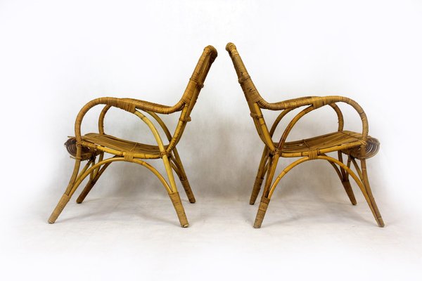 Rattan Armchairs, Table and Stool, 1960s, Set of 4-WVS-1320667