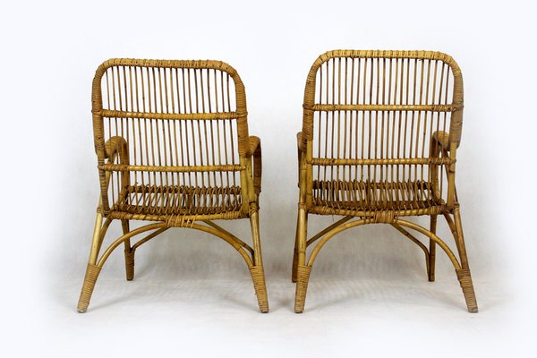 Rattan Armchairs, Table and Stool, 1960s, Set of 4-WVS-1320667