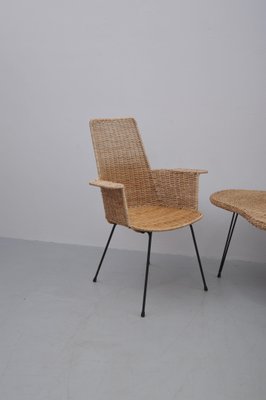 Rattan Armchairs with Table, Set of 3-ZE-995865