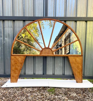 Rattan & Bamboo Arched Headboard With Mirror, Italy, 1960s-LYQ-1171215