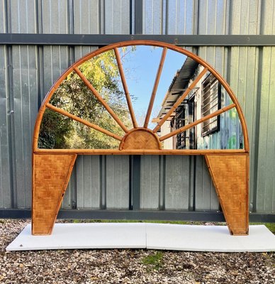 Rattan & Bamboo Arched Headboard With Mirror, Italy, 1960s-LYQ-1171215