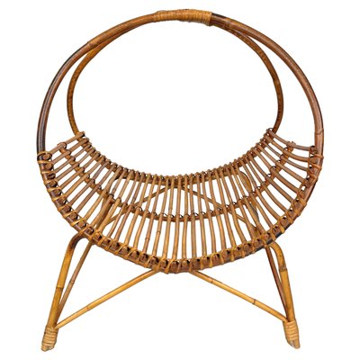 Rattan & Bamboo Curved Magazine Rack, Italy, 1960s-LYQ-1171403