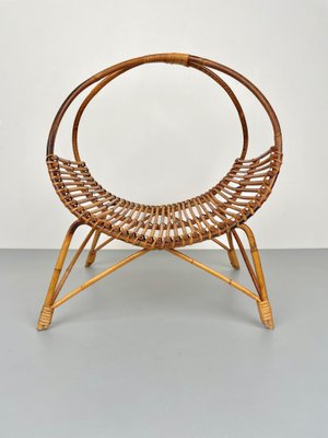 Rattan & Bamboo Curved Magazine Rack, Italy, 1960s-LYQ-1171403