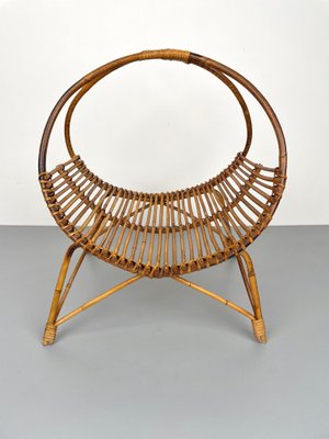 Rattan & Bamboo Curved Magazine Rack, Italy, 1960s-LYQ-1171403