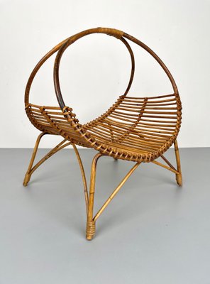 Rattan & Bamboo Curved Magazine Rack, Italy, 1960s-LYQ-1171403