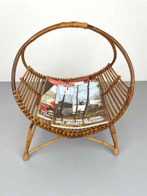 Rattan & Bamboo Curved Magazine Rack, Italy, 1960s-LYQ-1171403