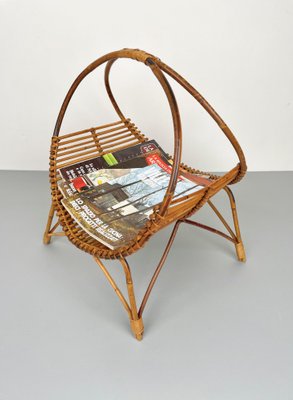 Rattan & Bamboo Curved Magazine Rack, Italy, 1960s-LYQ-1171403