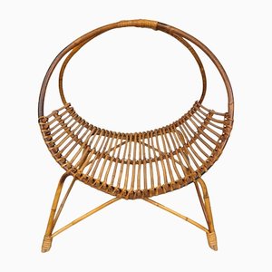 Rattan & Bamboo Curved Magazine Rack, Italy, 1960s-LYQ-1171403