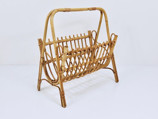 Rattan Bamboo Magazine Rack, France, 1950s-MWV-1805068