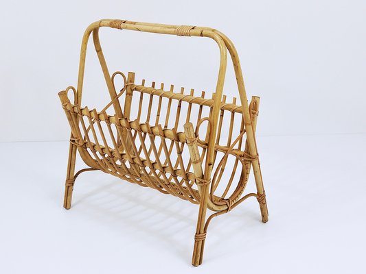 Rattan Bamboo Magazine Rack, France, 1950s-MWV-1805068