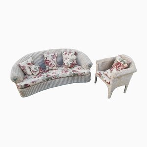 Rattan Bamboo Sofa and Armchair, 1960s, Set of 2-WQQ-1416869