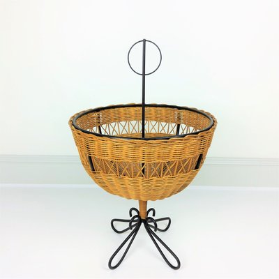 Rattan Basket on Black Metal Stand, 1950s-YBU-743644