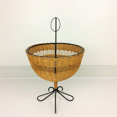 Rattan Basket on Black Metal Stand, 1950s-YBU-743644