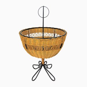 Rattan Basket on Black Metal Stand, 1950s-YBU-743644