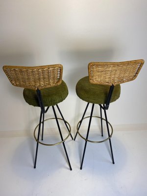 Rattan & Brass Bar Stools by Herta Maria Witzemann for Hugo Müller, 1950s, Set of 2-HKY-1767055