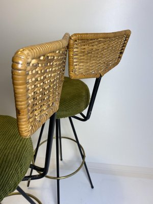 Rattan & Brass Bar Stools by Herta Maria Witzemann for Hugo Müller, 1950s, Set of 2-HKY-1767055