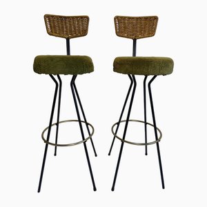 Rattan & Brass Bar Stools by Herta Maria Witzemann for Hugo Müller, 1950s, Set of 2-HKY-1767055