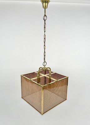 Rattan, Brass & Glass Pendant Light, Italy, 1970s-LYQ-1333944