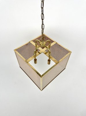 Rattan, Brass & Glass Pendant Light, Italy, 1970s-LYQ-1333944