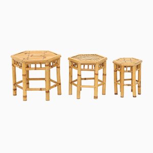 Rattan Coffee Tables with Hexagonal Top, 1970s, Set of 3-EZ-1118532