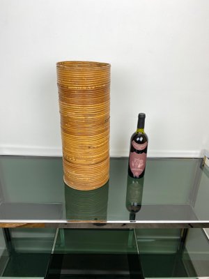 Rattan Cylindrical Umbrella Stand Basket, Italy, 1960s-LYQ-1171634