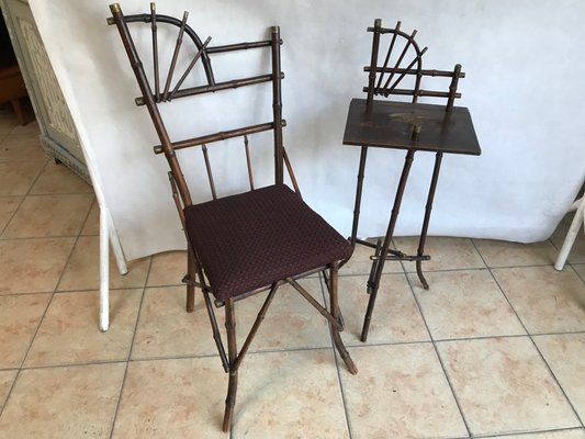 Rattan Furniture Chair & Flower Table, 1940s, Set of 2-WQQ-1144181