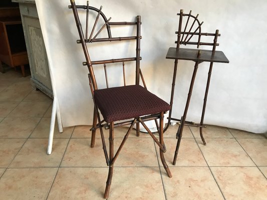 Rattan Furniture Chair & Flower Table, 1940s, Set of 2-WQQ-1144181