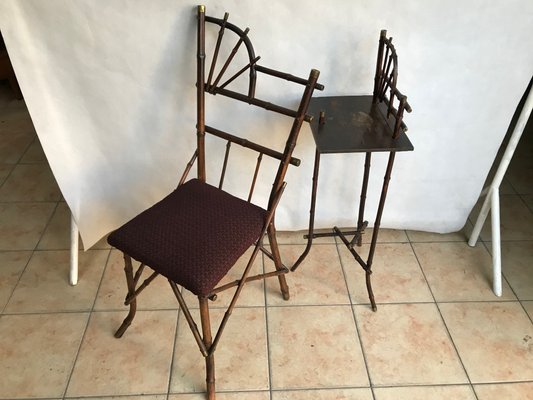 Rattan Furniture Chair & Flower Table, 1940s, Set of 2-WQQ-1144181