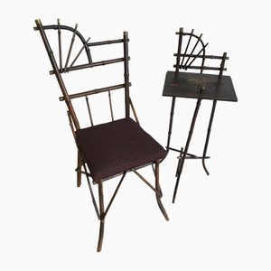 Rattan Furniture Chair & Flower Table, 1940s, Set of 2-WQQ-1144181