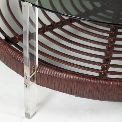 Rattan Glass Acrylic Glass Coffee Table from T Spectrum, 1970s-QVY-1100902