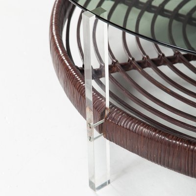 Rattan Glass Acrylic Glass Coffee Table from T Spectrum, 1970s-QVY-1100902