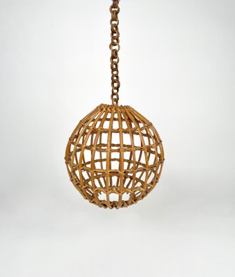 Rattan Globe Pendant Lamp, Italy, 1960s-LYQ-1230678