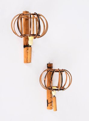 Rattan Lantern Sconces attributed to Louis Sognot, 1960s, Set of 2-JDR-1388284