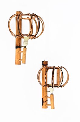 Rattan Lantern Sconces attributed to Louis Sognot, 1960s, Set of 2-JDR-1388284