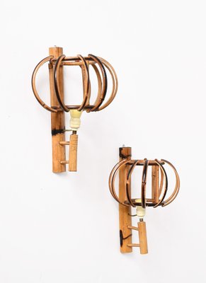 Rattan Lantern Sconces attributed to Louis Sognot, 1960s, Set of 2-JDR-1388284