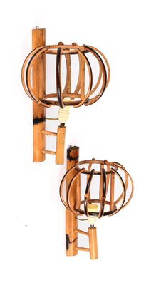 Rattan Lantern Sconces attributed to Louis Sognot, 1960s, Set of 2-JDR-1388284